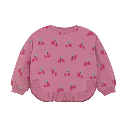 Rosa MINYMO Sweatshirt aus Baumwolle mit Kirschmuster – zu kaufen bei Bärechind in Winterthur, Zürich, Schweiz.

