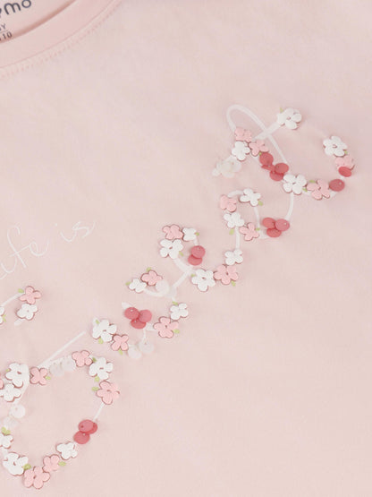 Detail Sweet Print auf rosa Kinder T Shirt von Minymo im Bärechind Kinderladen Winterthur Zürich Schweiz