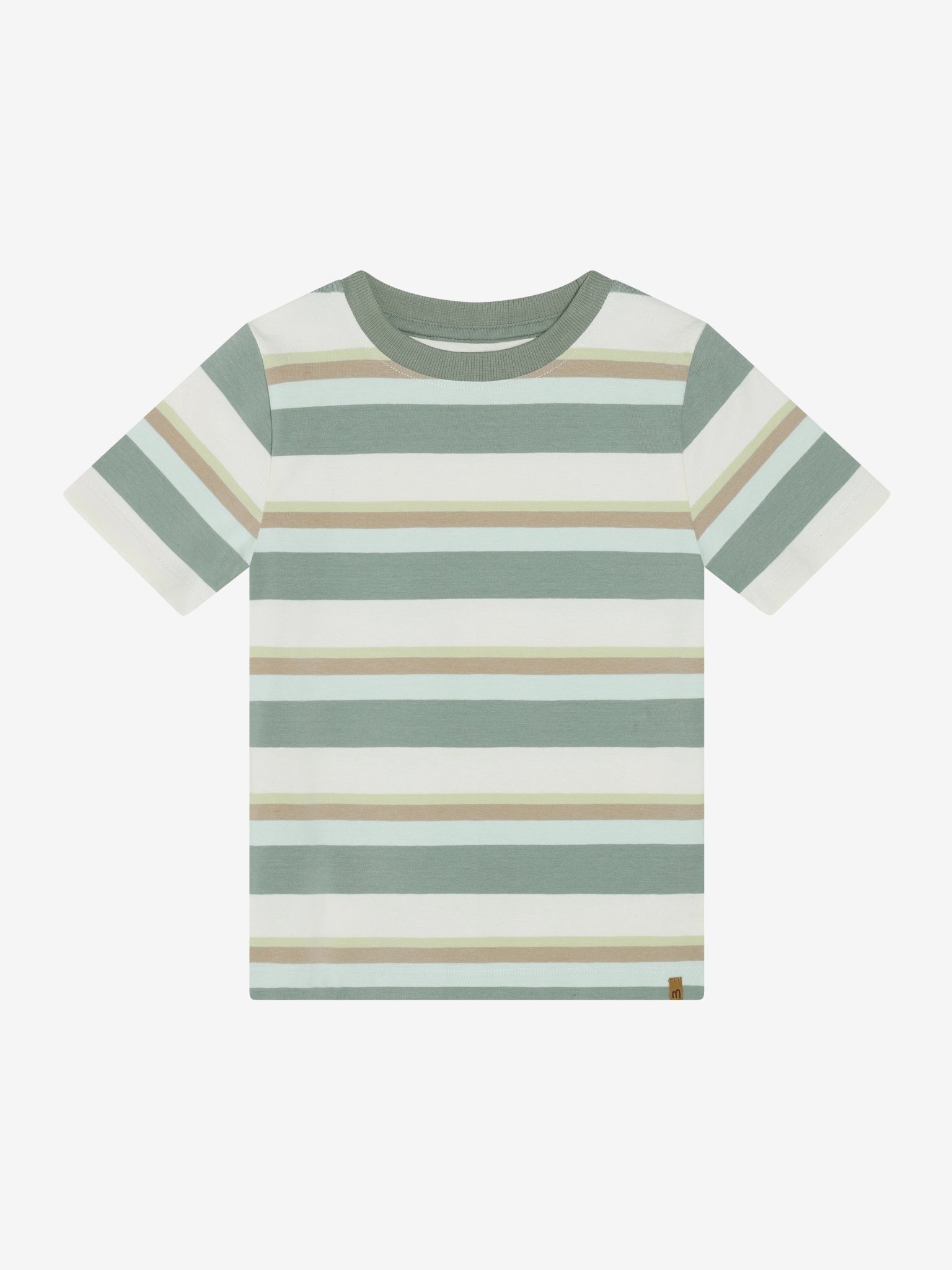 Gestreiftes Kinder T Shirt aus Bio Baumwolle in Grün von Minymo im Bärechind Kinderladen Winterthur Zürich Schweiz