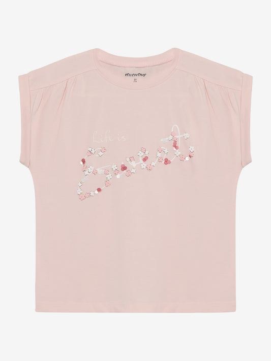 Rosa Kinder T Shirt mit Sweet Print von Minymo im Bärechind Kinderladen Winterthur Zürich Schweiz