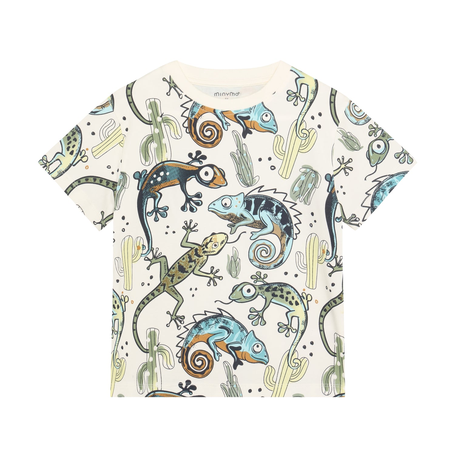 Minymo T-Shirt kurzarm mit Reptilien und Chamäleon Print in Weiss, erhältlich im Bärechind Winterthur Zürich Schweiz.