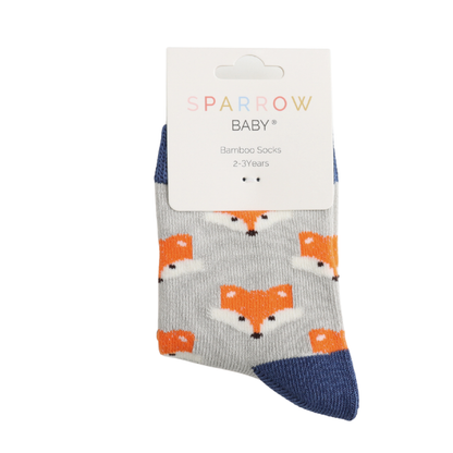 Miss Sparrow Bambus Socken Kinder mit Fuchsgesichtern in Silbergrau