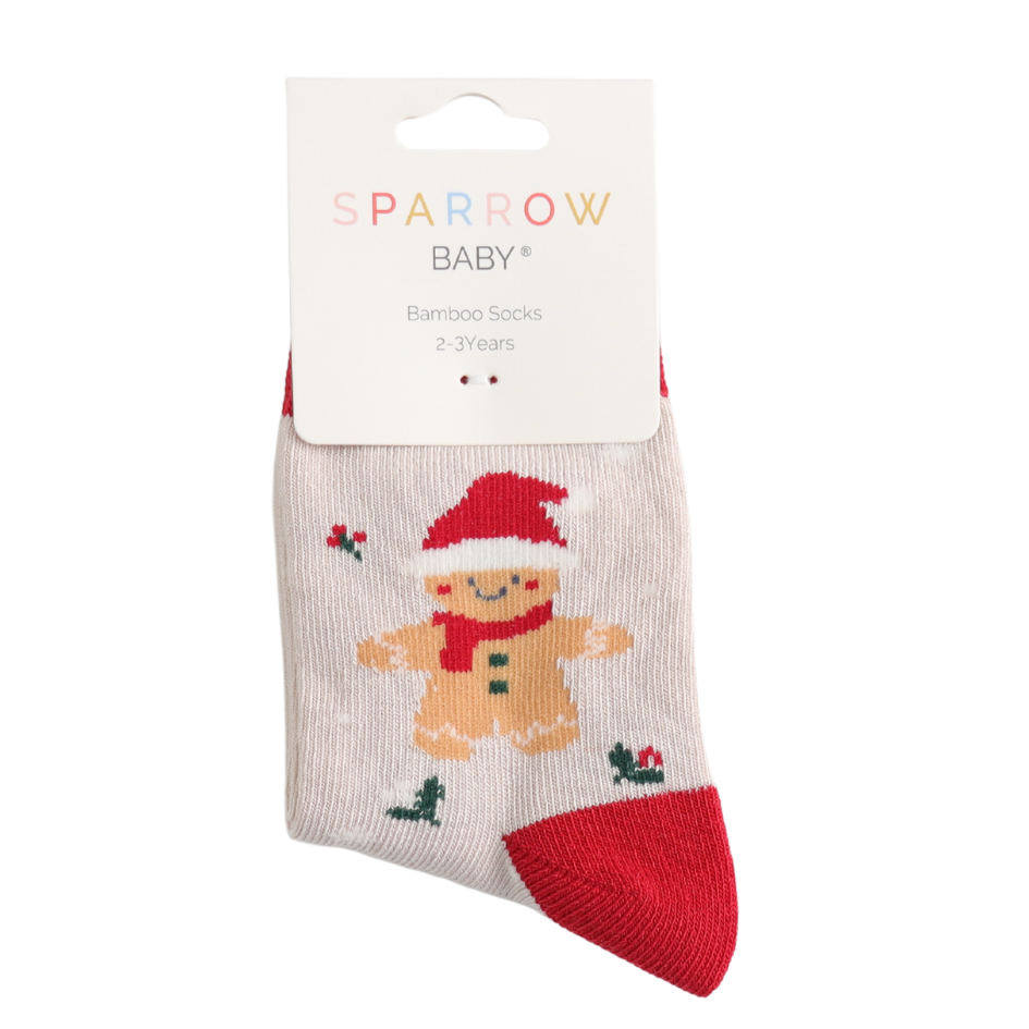 Miss Sparrow Bambus Socken Kinder mit Lebkuchenmuster
