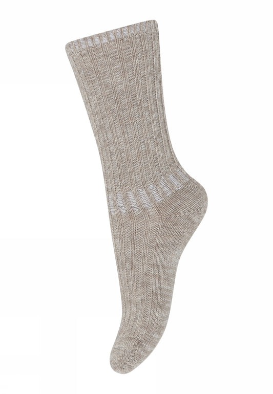 Beige gerippte Merinowollsocken Quinn von mp Denmark für Kinder mit temperaturregulierender und atmungsaktiver Merinowolle, erhältlich im Bärechind Winterthur.