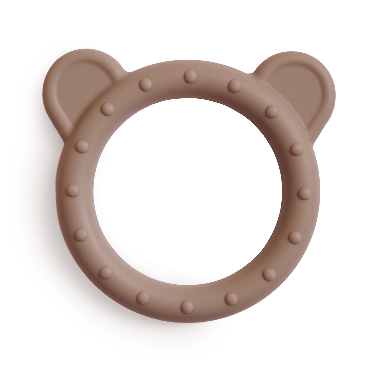 Mushie Beissring Bär aus Silikon – Zahnungshilfe für Babys, erhältlich im Bärechind, Winterthur, Zürich Schweiz.