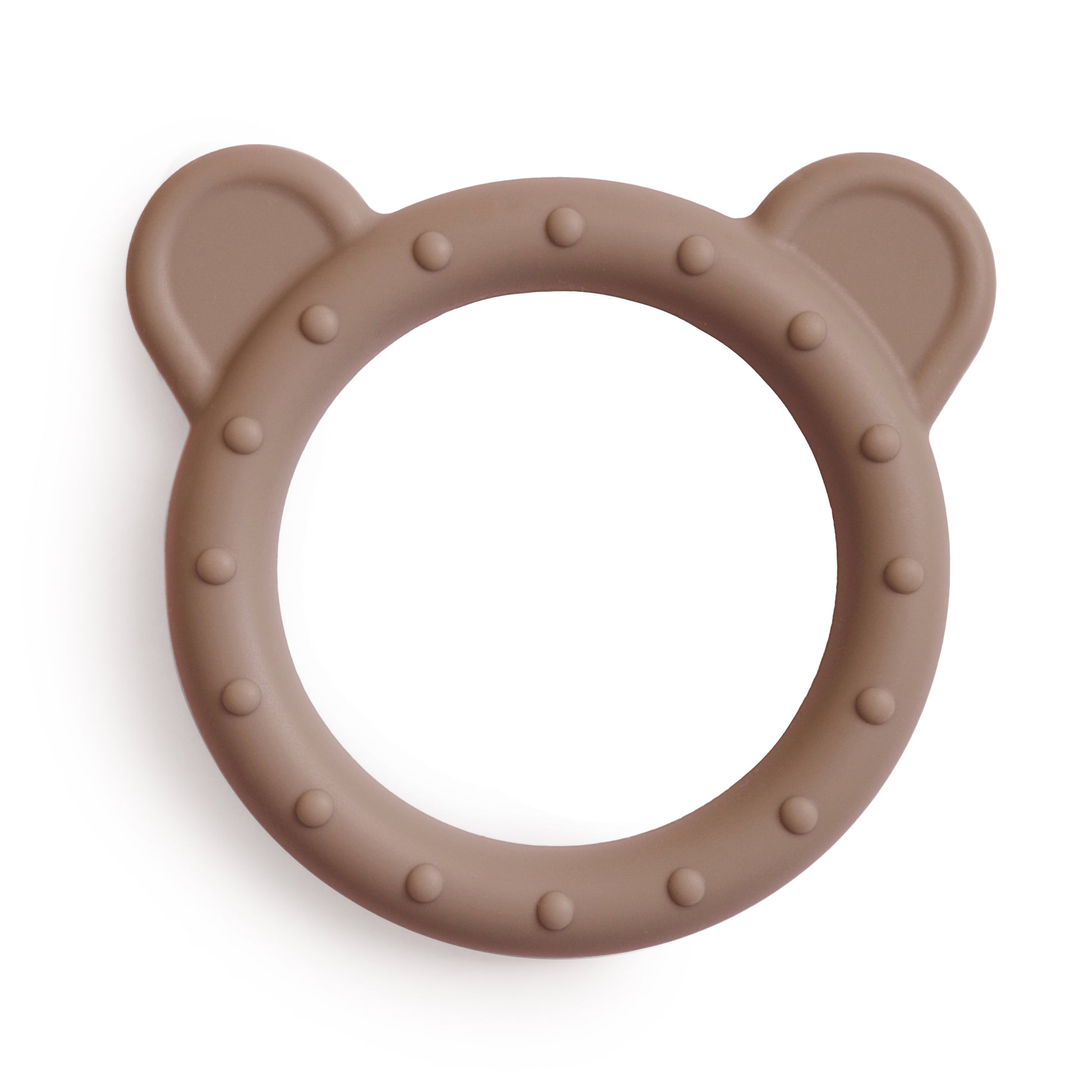 Mushie Beissring Bär aus Silikon – Zahnungshilfe für Babys, erhältlich im Bärechind, Winterthur, Zürich Schweiz.