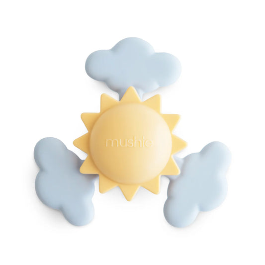 Mushie Sonne Spinner Toy aus Silikon – Baby Aktivitätsspielzeug mit Saugnapf, erhältlich im Bärechind Schweiz