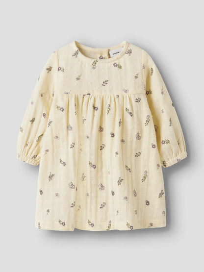 Hellgelbes Musselin-Kleid mit Print für Babys und Kinder von name it im Bärechind Winterthur Zürich Schweiz