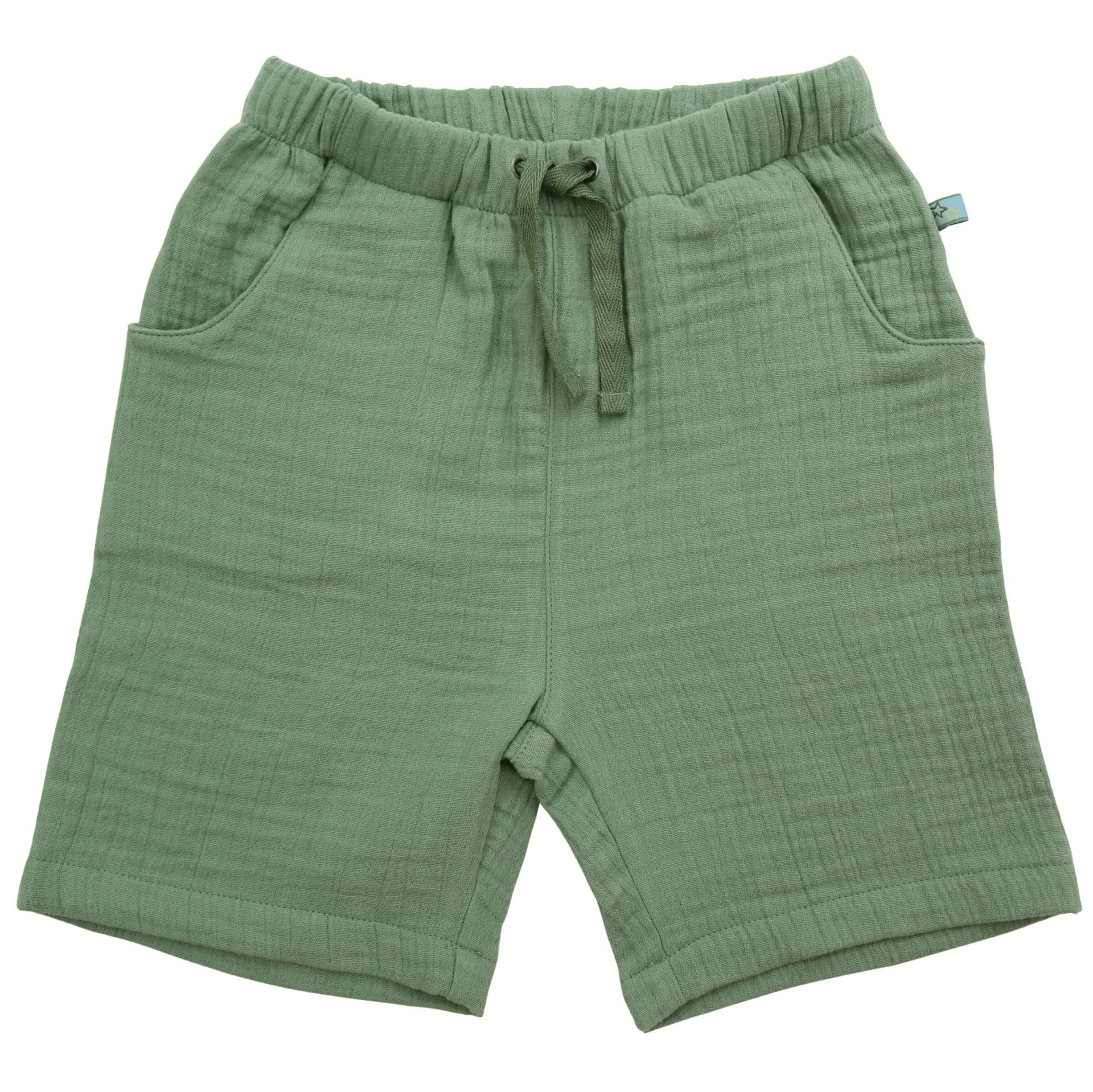 Gruene Musselin Shorts aus Bio Baumwolle von Enfant Terrible im Bärechind Winterthur Zürich Schweiz.