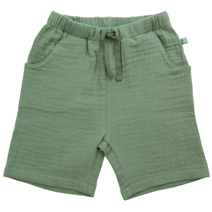 Gruene Musselin Shorts aus Bio Baumwolle von Enfant Terrible im Bärechind Winterthur Zürich Schweiz.