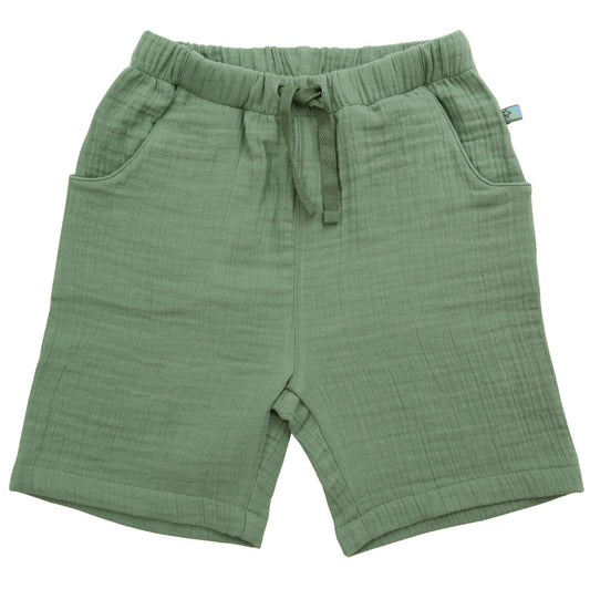Gruene Musselin Shorts aus Bio Baumwolle von Enfant Terrible im Bärechind Winterthur Zürich Schweiz.