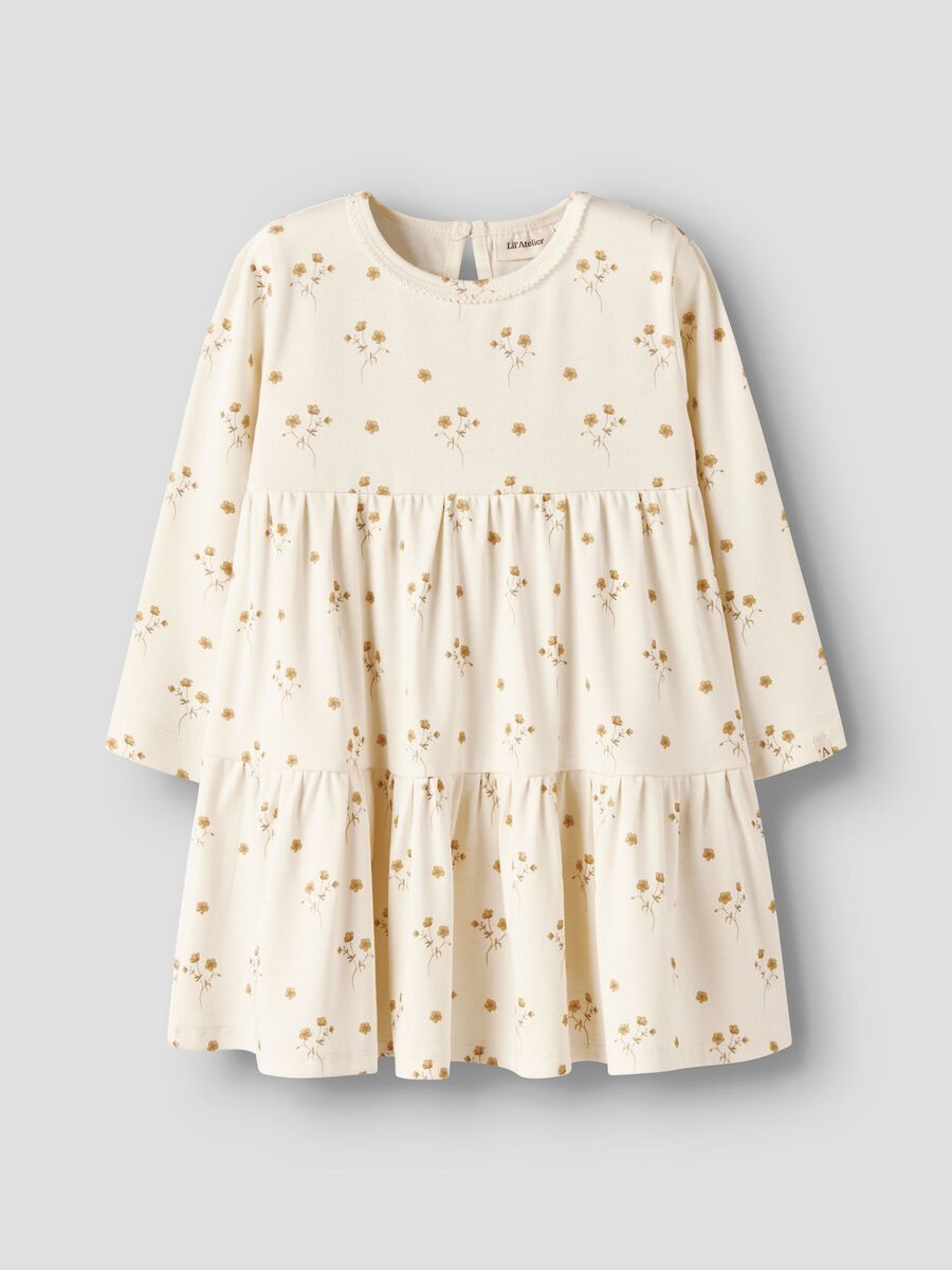 Kinder Kleid aus Baumwolle in Creme mit Blumenmuster, NAME IT, nachhaltige Kindermode im Bärechind Winterthur Zürich Schweiz
