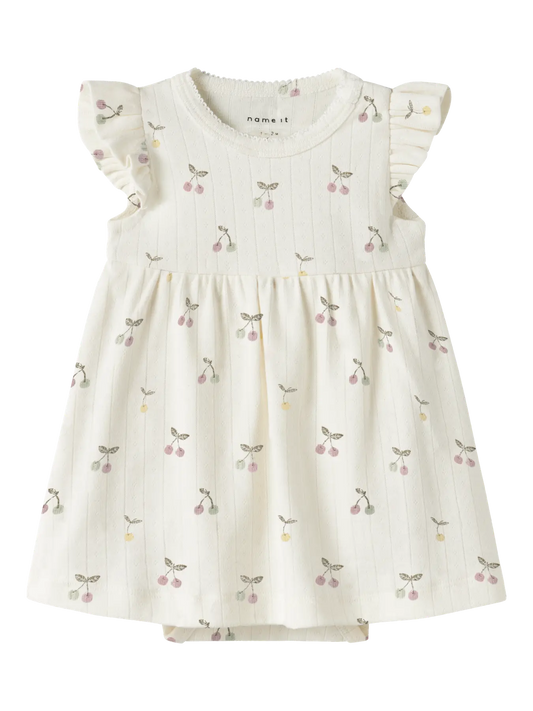 NAME IT Kleid Body aus Baumwolle mit Kirsch Print in Creme zu kaufen im Bärechind Winterthur Zürich Schweiz.