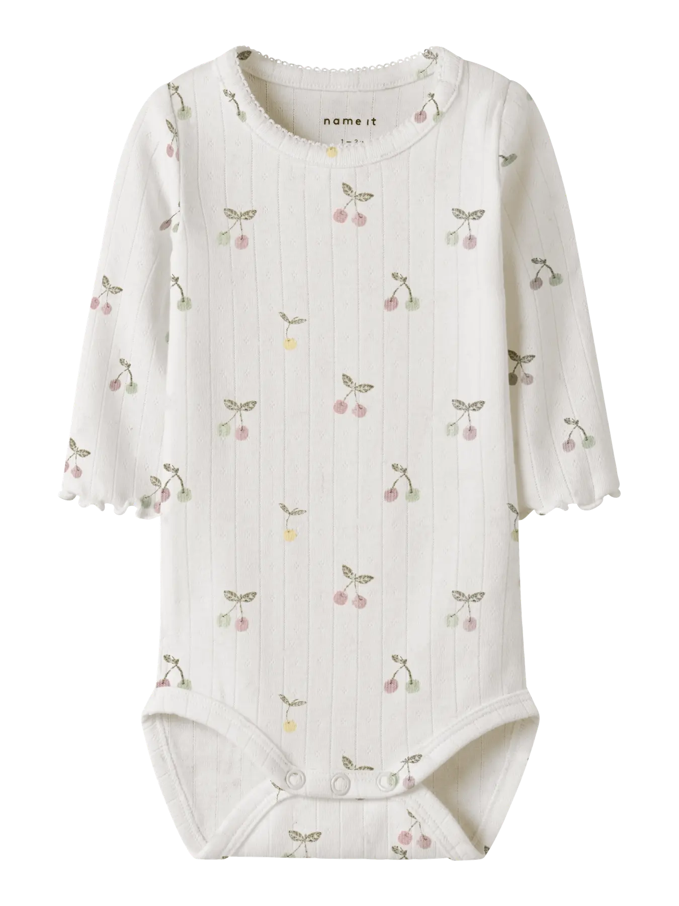 NAME IT Langarm Body aus Baumwolle mit Kirsch Print in Creme zu kaufen im Bärechind Winterthur Zürich Schweiz.