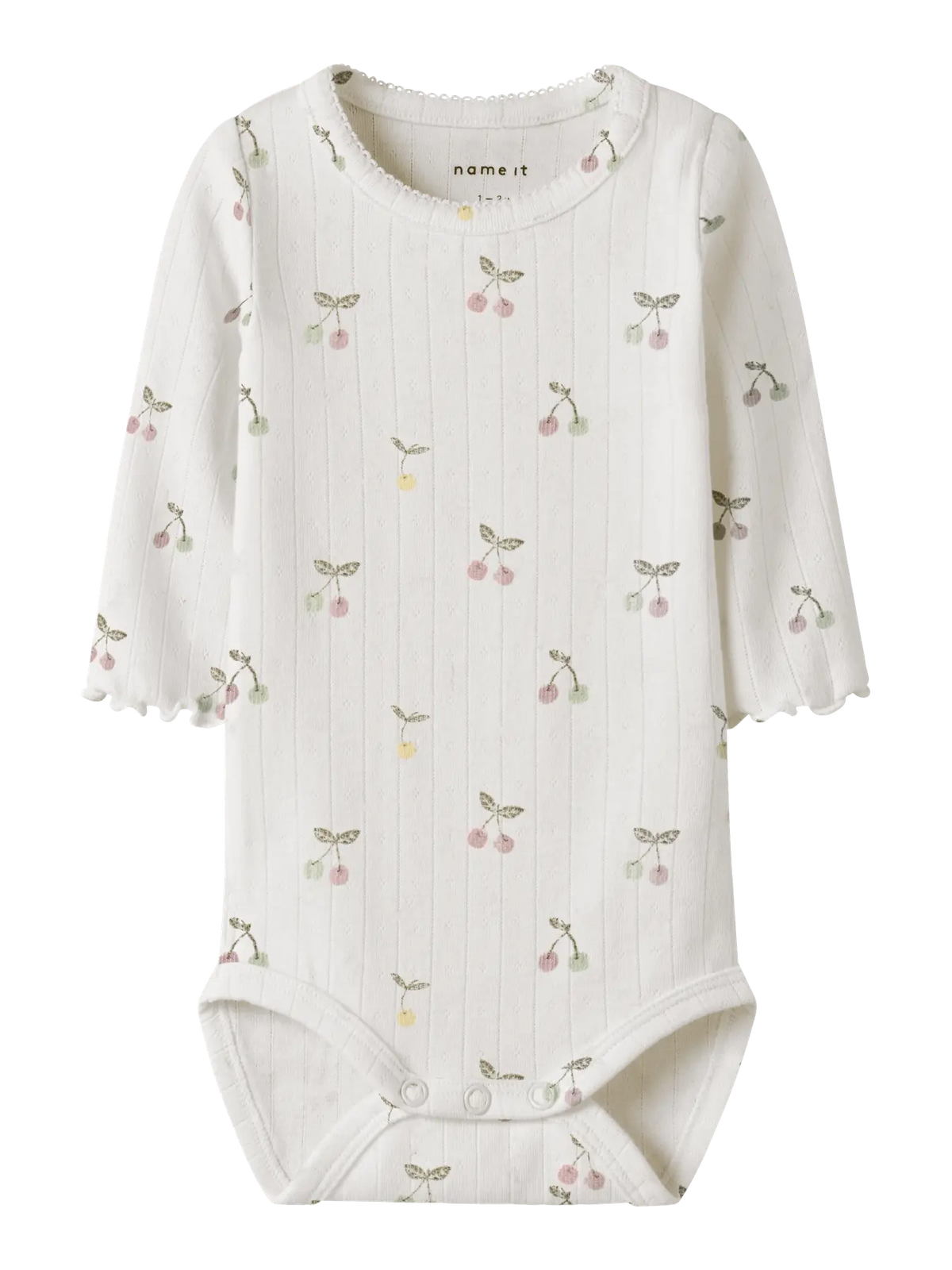 NAME IT Langarm Body aus Baumwolle mit Kirsch Print in Creme zu kaufen im Bärechind Winterthur Zürich Schweiz.