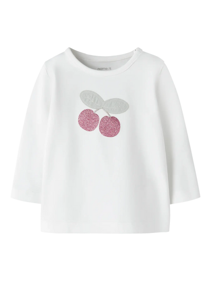 NAME IT Langarmshirt aus Baumwolle mit Kirsch Print in Weiss zu kaufen im Bärechind Winterthur Zürich Schweiz.