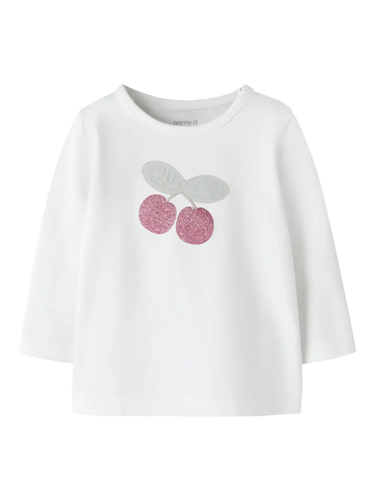 NAME IT Langarmshirt aus Baumwolle mit Kirsch Print in Weiss zu kaufen im Bärechind Winterthur Zürich Schweiz.