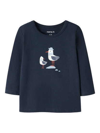 NAME IT Langarmshirt aus Baumwolle mit Möwen Print in Navy zu kaufen im Bärechind Winterthur Zürich Schweiz.
