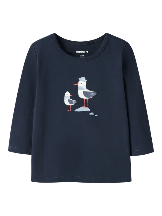 NAME IT Langarmshirt aus Baumwolle mit Möwen Print in Navy zu kaufen im Bärechind Winterthur Zürich Schweiz.