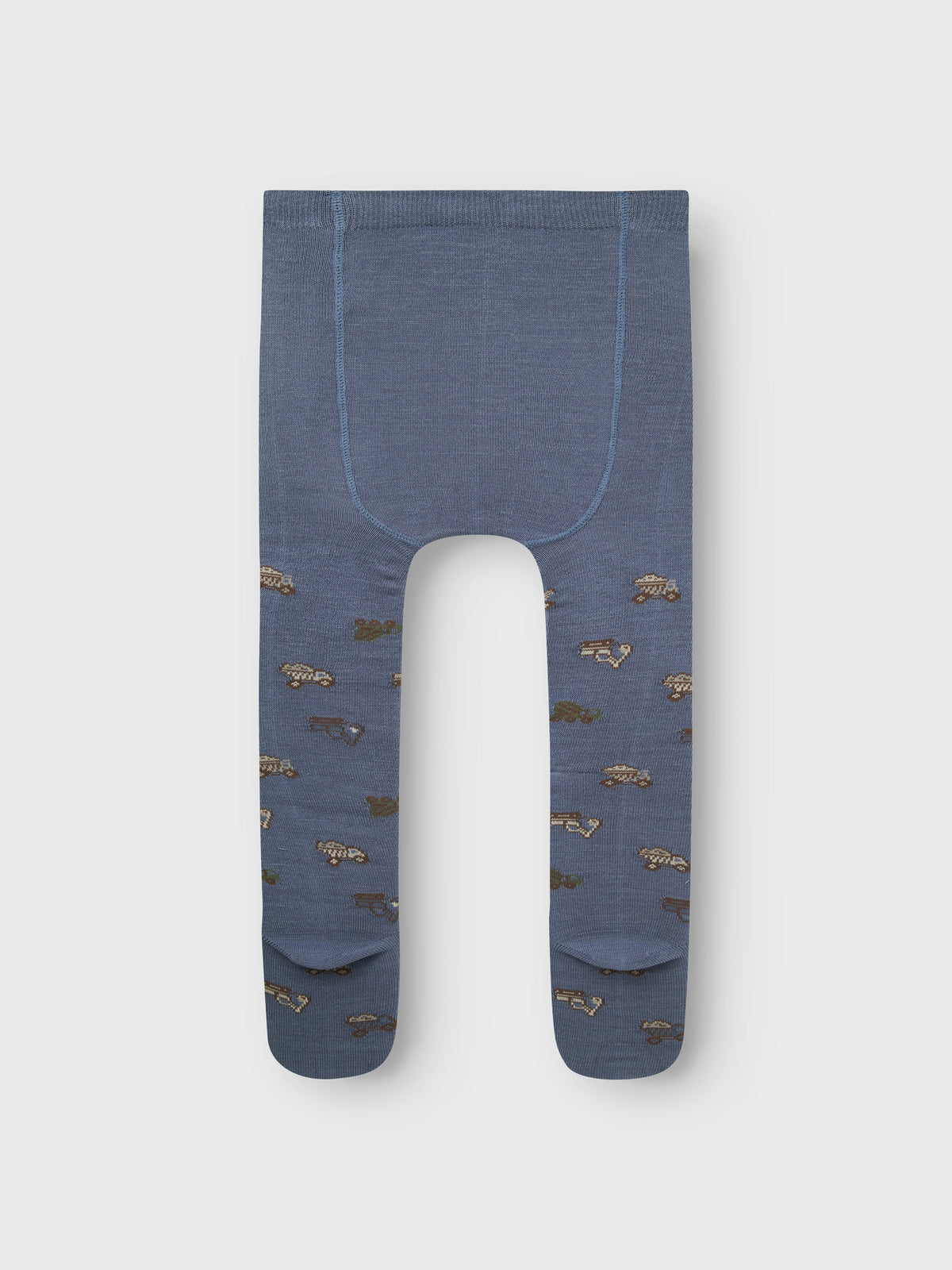 Rückansicht der NAME IT Wollstrumpfhose mit Fahrzeugmuster, blau, Bärechind Winterthur, Zürich Schweiz.