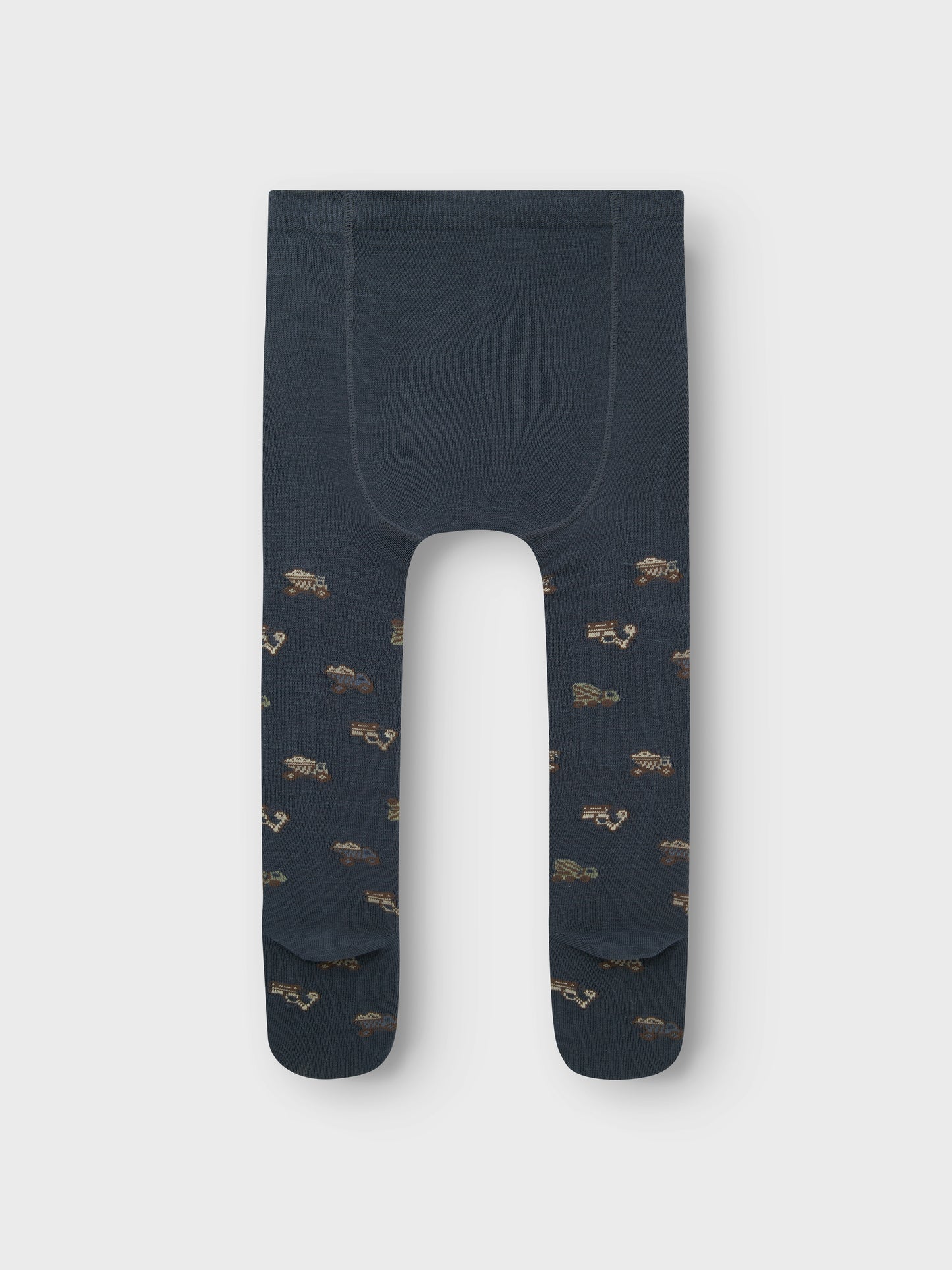Rückansicht der NAME IT Wollstrumpfhose mit Fahrzeugmuster, dunkelblau, Bärechind Winterthur, Zürich Schweiz.