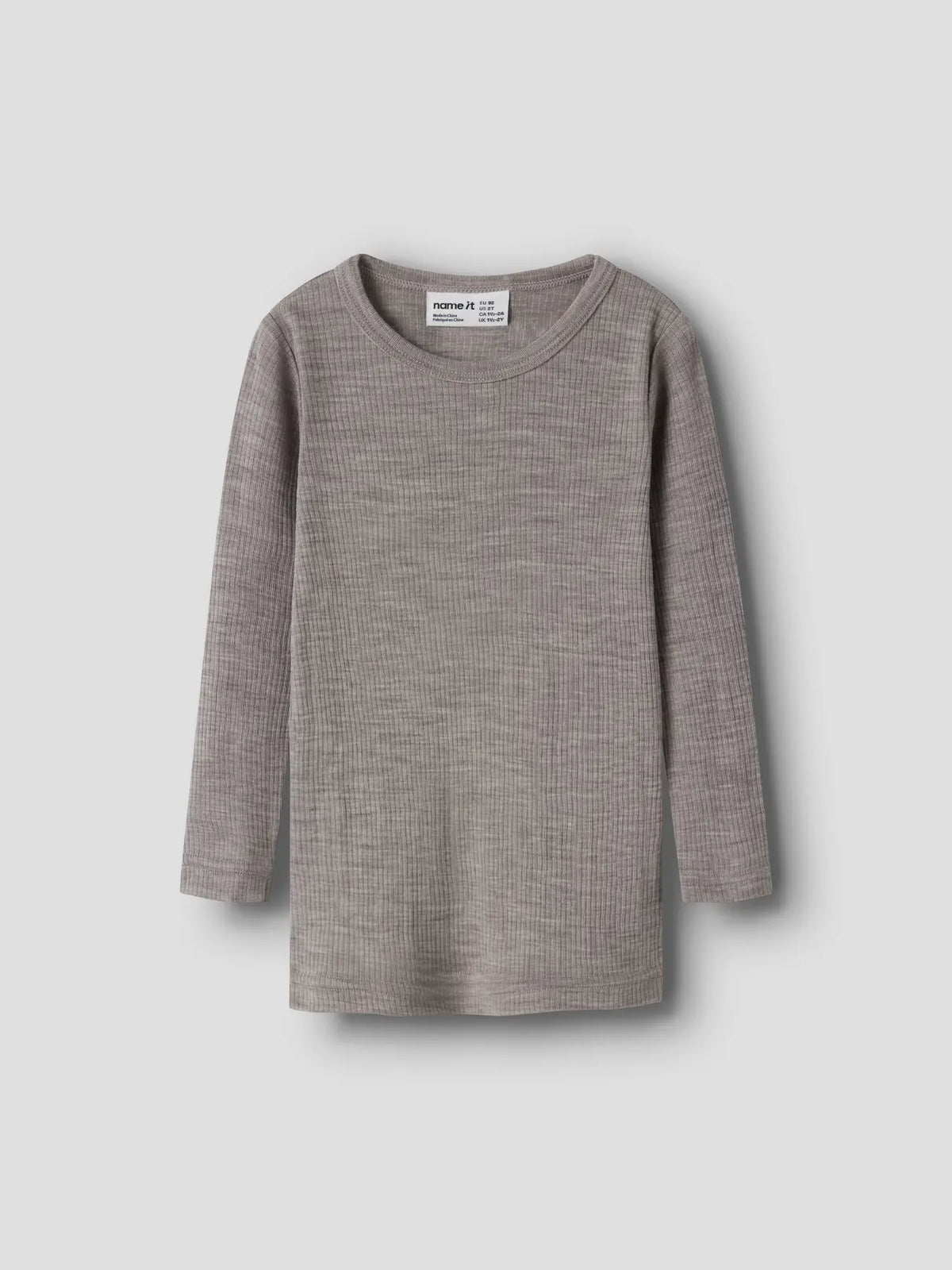 Name it Langarmshirt aus fein gerippter Merinowolle in Satellite, Vorderansicht
