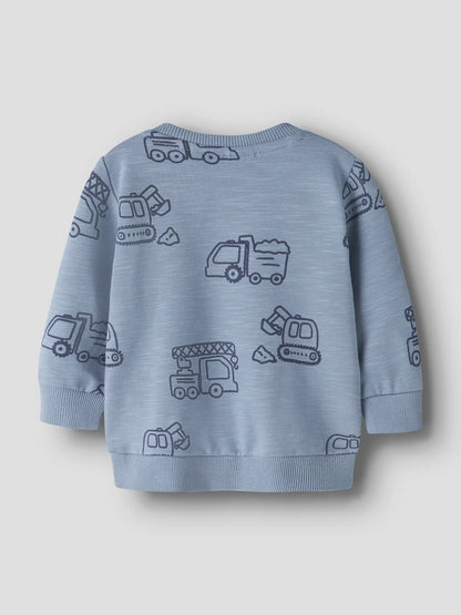 Hellblaues Kinder Sweatshirt mit Bagger und Lastwagen Muster von NAME IT bei Bärechind Winterthur Zürich Schweiz