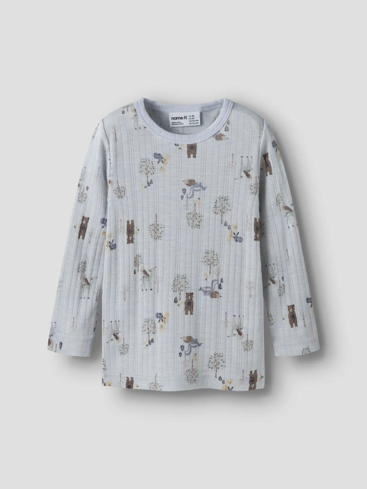 Name it Merino Langarmshirt mit Waldtier-Motiv in Arctic Ice, Vorderansicht