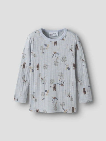 Name it Merino Langarmshirt mit Waldtier-Motiv in Arctic Ice, Vorderansicht