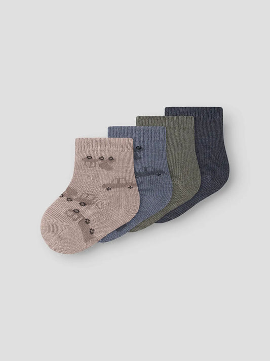 Name it Merino Socken mit Automuster und unifarbenen Partnersocken in Satellite