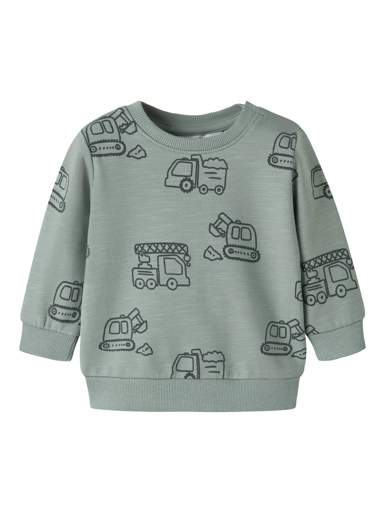 NAME IT Sweatshirt mit Baustellenfahrzeug Muster in Salbeigrün bei Bärechind Winterthur Zürich Schweiz