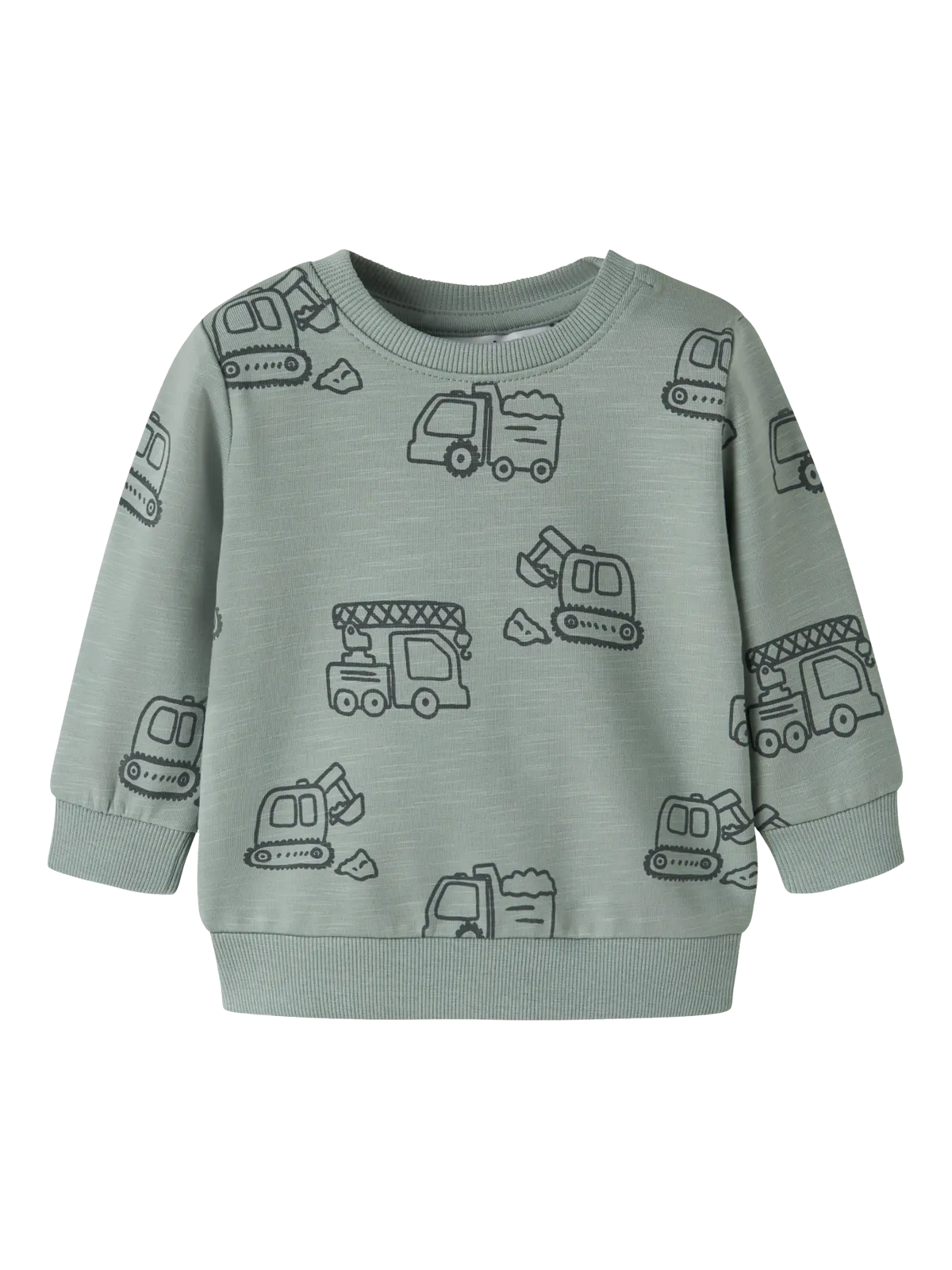 NAME IT Sweatshirt mit Baustellenfahrzeug Muster in Salbeigrün bei Bärechind Winterthur Zürich Schweiz