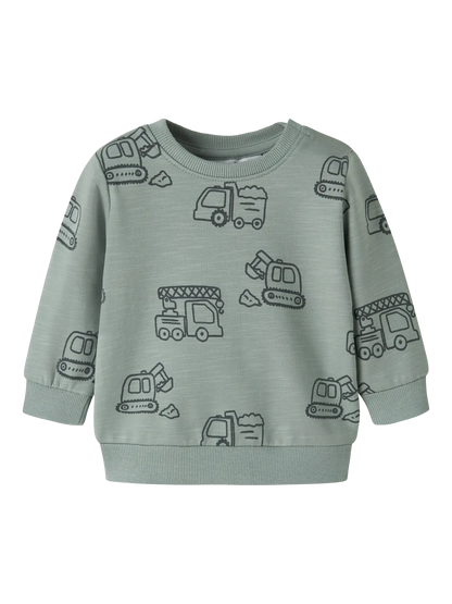 NAME IT Sweatshirt mit Baustellenfahrzeug Muster in Salbeigrün bei Bärechind Winterthur Zürich Schweiz
