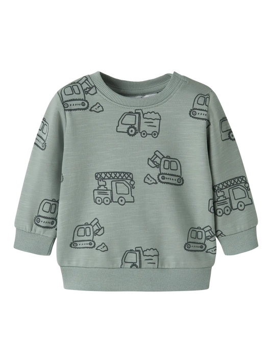 NAME IT Sweatshirt mit Baustellenfahrzeug Muster in Salbeigrün bei Bärechind Winterthur Zürich Schweiz