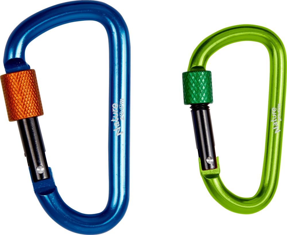 Zwei Nature Zoom Schraubkarabiner für Kinder Outdoor Ausrüstung im Kinderladen Bärechind Winterthur Zürich Schweiz.