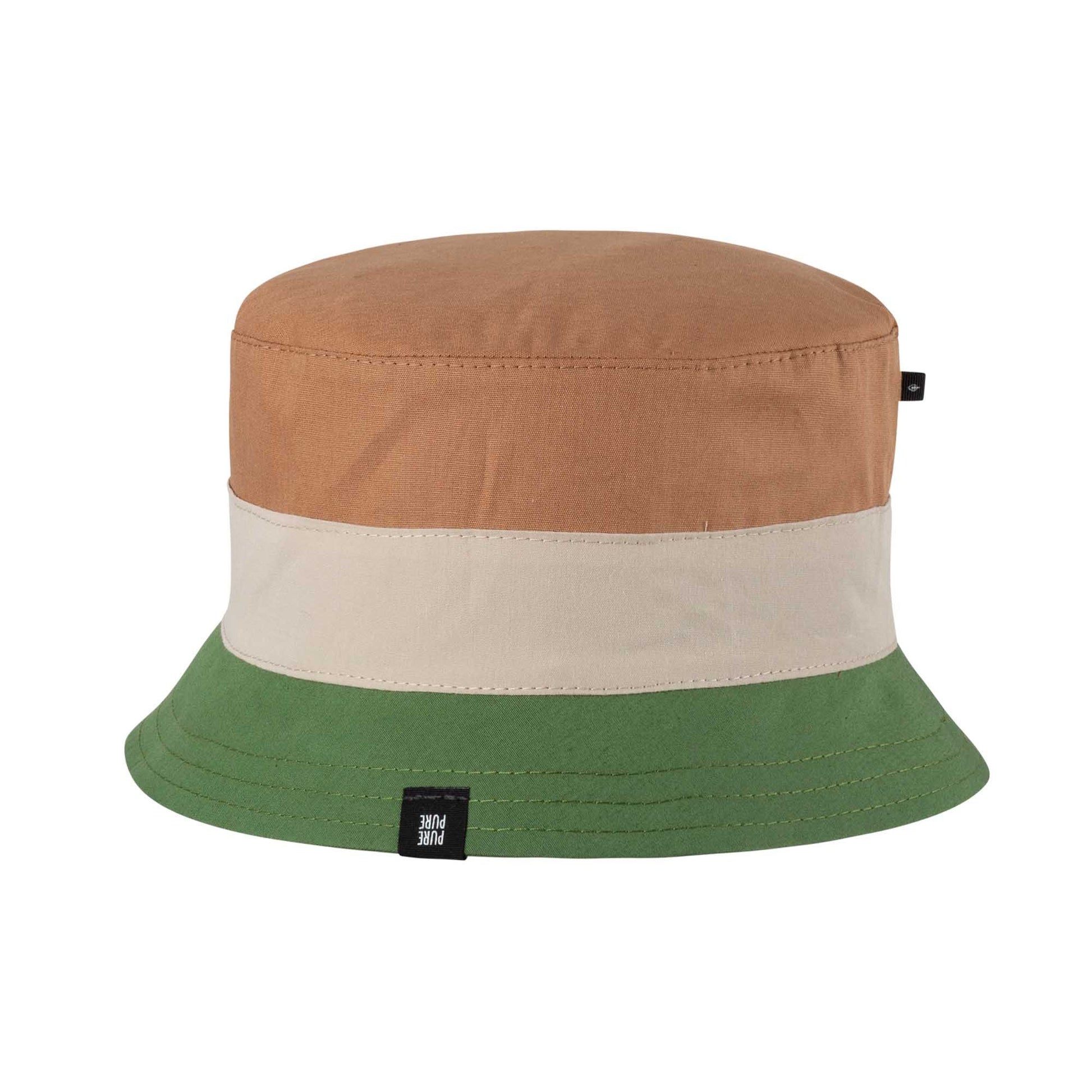 Kinder Fischerhut "Coconut Sunset" von Pure Pure by Bauer in Braun, Beige & Grün. UV-Schutz geprüft, GOTS-zertifiziert & atmungsaktiv. Perfekt für Sommerabenteuer in Winterthur, Zürich, Schweiz.