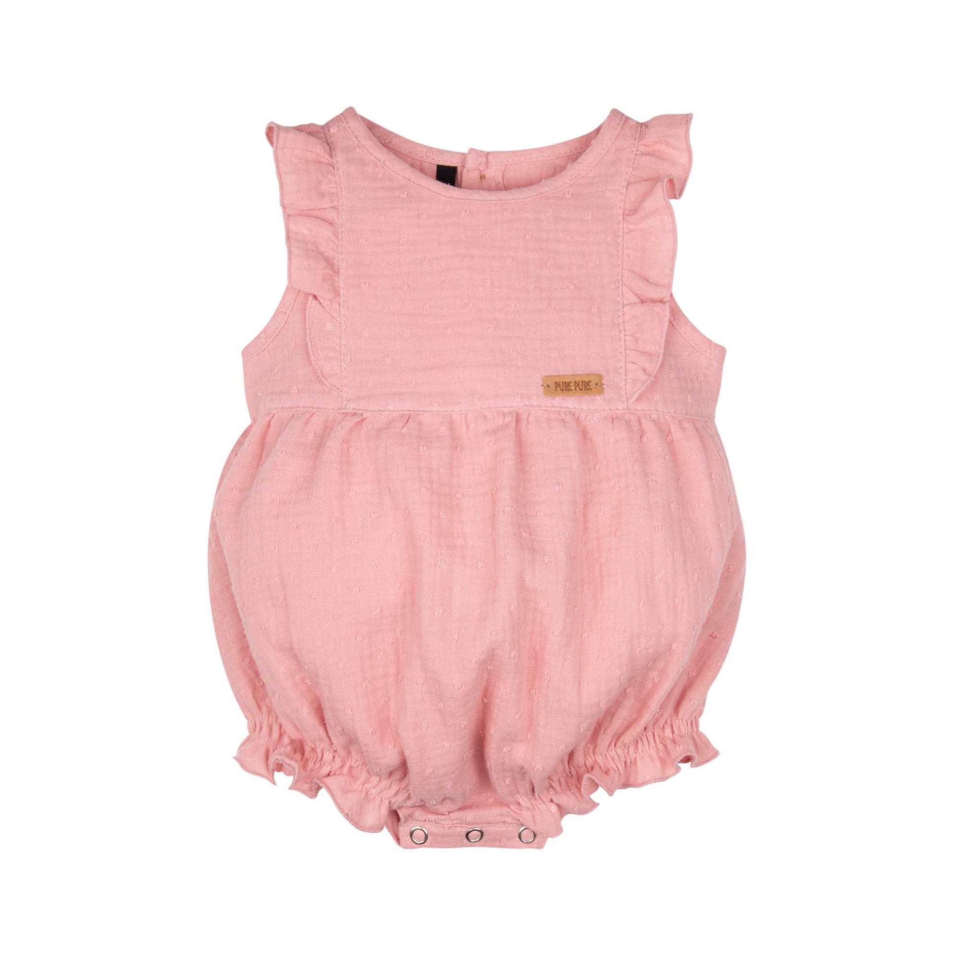 Pure Pure Musselin Strampler kurz in Rosé aus GOTS Bio-Baumwolle für Babys im Bärechind Winterthur Schweiz.