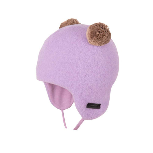 Pure Pure Wollfleece Mütze mit Bommel-Ohren in Lilac bei Bärechind