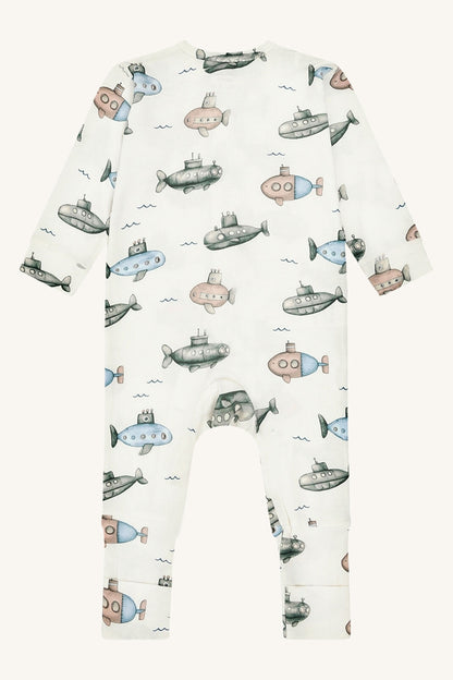 Hust&Claire Bambus Pyjama mit Submarine Muster in ivory, Detailansicht, Bärechind Winterthur, Zürich Schweiz