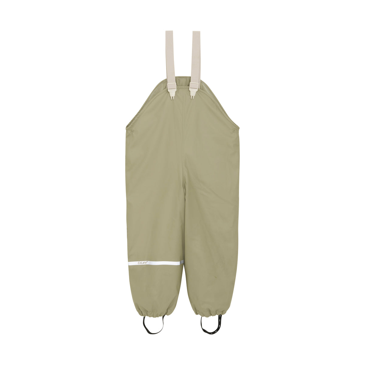 Vorderseite CeLaVi Regenoverall beige mit Käfer-Muster, erhältlich im Bärechind Winterthur Zürich Schweiz.