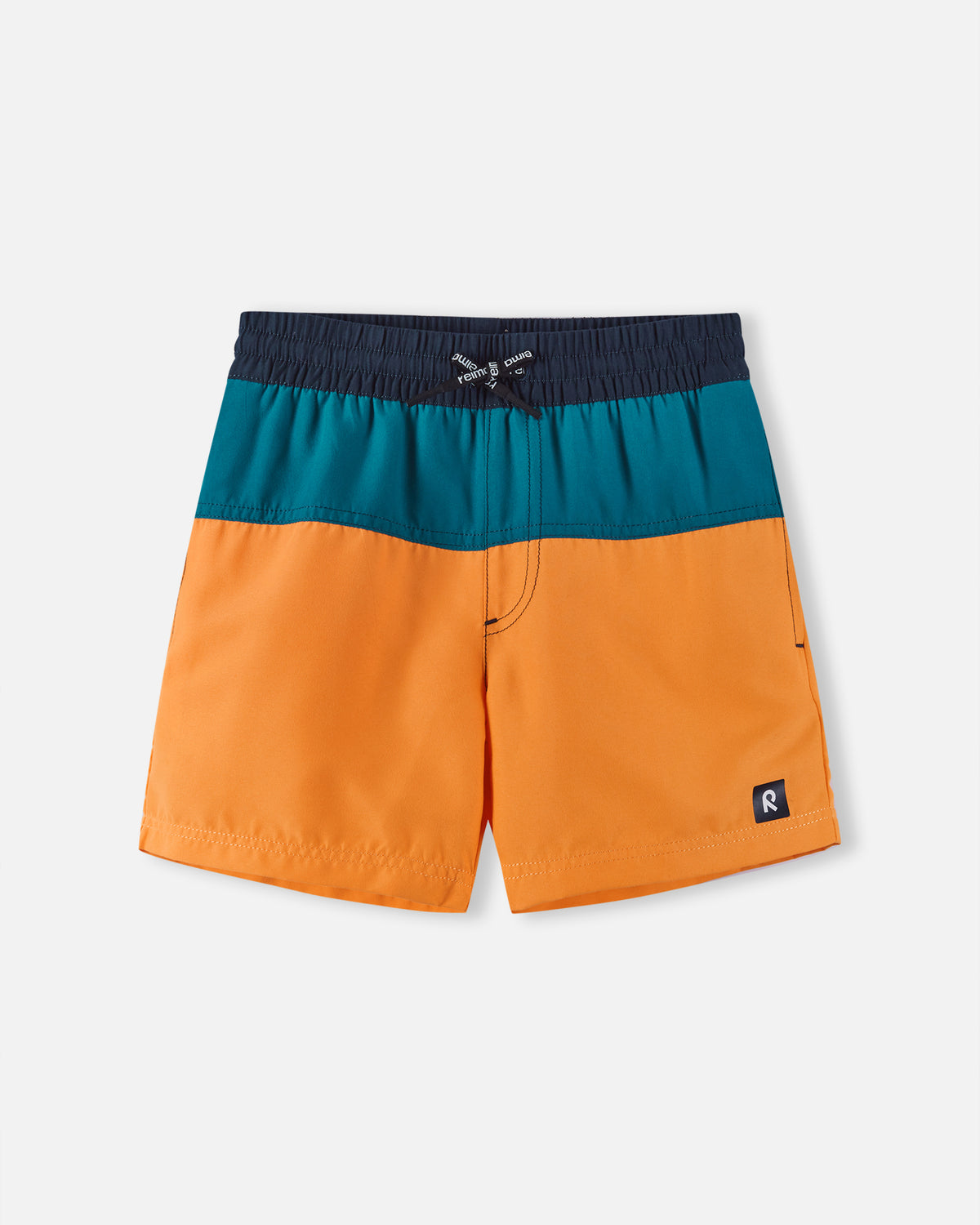 Die Reima Badeshorts für Kinder in Orange und Petrol mit elastischem Bund sind im Bärechind Winterthur erhältlich.