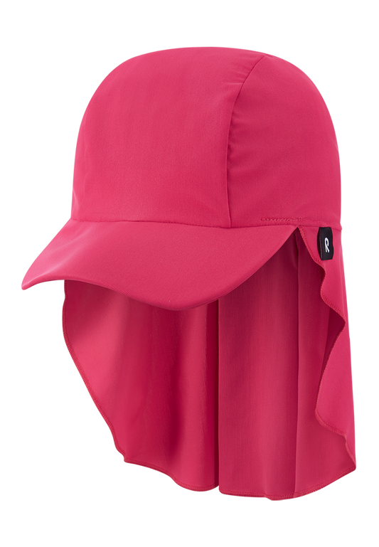 Reima Mustekala Badehut in Pink – mit UV-Schutz 50+, Schirm & Nackenschutz für Kinde erhöltlich im Bärechind in Winterthur, Zürich, Schweiz.