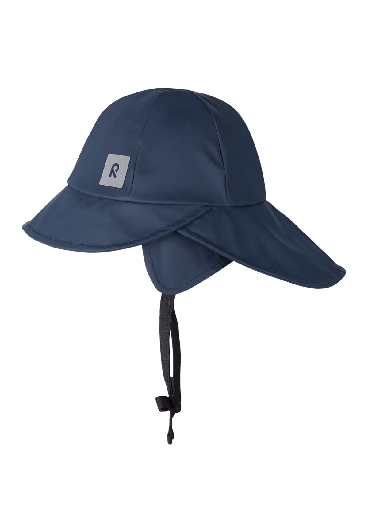 Seitenansicht des Reima Regenhut Rainy Navy mit verstellbarem Bindebändel