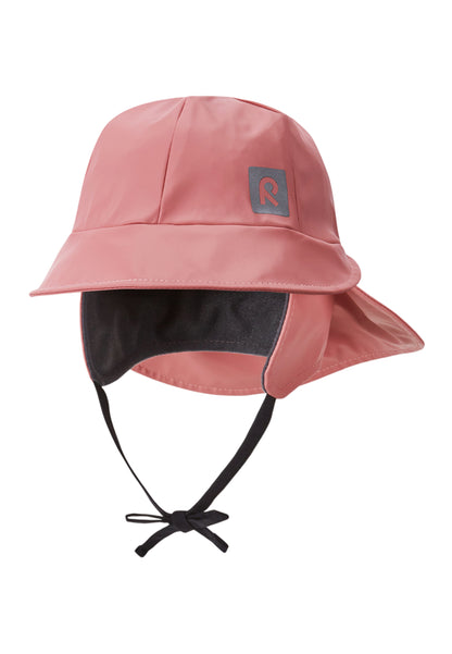 Seitenansicht des Reima Regenhut Rainy Rose Blush mit Bindebändel zum Fixieren