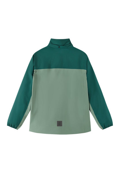 Rückansicht der ReimaTec Regenjacke Salmi in Stone Green für Kinder