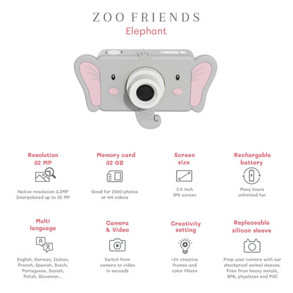 The Zoofamily Kinderkamera Zoo friends Elefant bei Bärechind, Kinderkamera mit niedlichem Elefanten-Design.