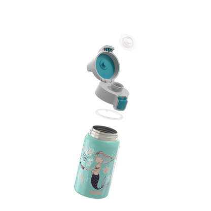 Detailansicht der Sigg Edelstahl Trinkflasche mit Meerjungfrau Motiv und geöffnetem Verschluss im Bärechind Winterthur Zürich Schweiz