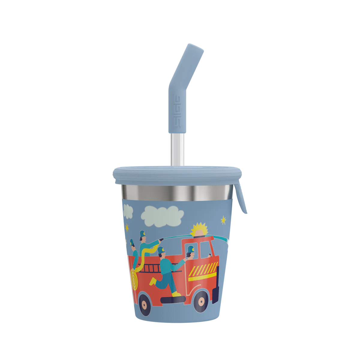 SIGG Kids Röhrli Becher aus Edelstahl 0.35L mit Feuerwehrmotiv und Silikondeckel. Erhältlich im Bärechind Winterthur, Zürich, Schweiz.