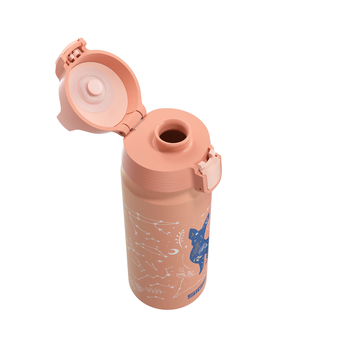Geöffnete Sigg Kinder Trinkflasche mit Katze und Universum Motiv im Bärechind Winterthur Zürich Schweiz