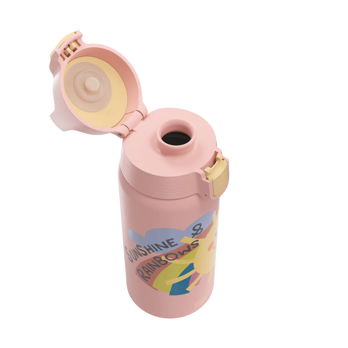Geöffnete Sigg Kinder Trinkflasche mit ONE Verschluss und Sonnenschein Motiv im Bärechind Winterthur Zürich Schweiz
